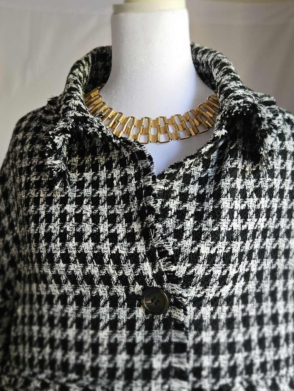 Johnston & Murphy NWT Black White Houndstooth Tweed Shacket Jacket Fringe L - Picture 3 of 15